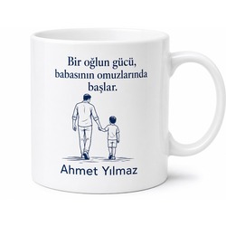 Babalar Günü Baba Oğul Temalı Kupa Bardak Özel Hediye Baskılı Porselen