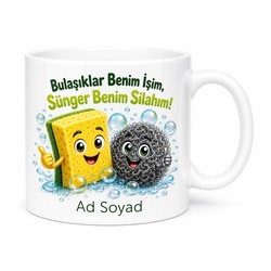 Bulaşık Süngeri Kullananlara Özel Tasarım Çift Taraflı Sünger Tel Sünger Baskılı Kupa Hediye