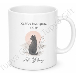 Kedi Temalı Kişiye Özel Baskılı Kupa Bardak Hediye Kedi Severler İçin