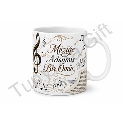 Müzisyene Hediye Nota Temalı Kişiye Özel Baskılı Kupa Bardak Müzik Hediyesi