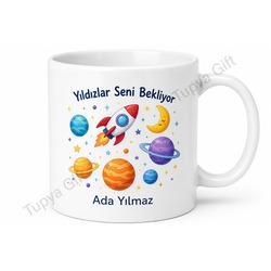 Uzay Temalı Çocuk Hediyesi Kişiye Özel Baskılı Kupa Bardak