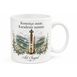 Kemençe Temalı Karadeniz Kupası Baskılı Porselen Kupa Bardak Hediye
