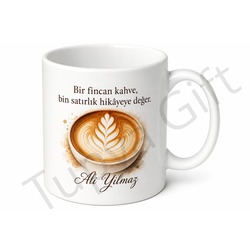 Latte Art Temalı Baskılı Kupa Bardak Kahve Severlere Özel Tasarım Hediye
