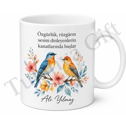 Kuş Temalı Kişiye Özel Baskılı Kupa Bardak Hediye Porselen Mug