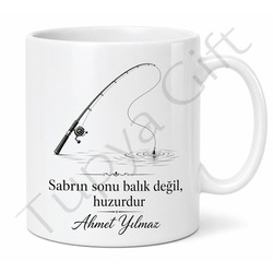 Balıkçıya Hediye İsme Özel Baskılı Kupa Bardak Balıkçılık Temalı