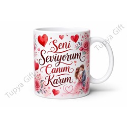 Karıya Hediye Kişiye Özel Romantik Baskılı Kupa Bardak Sevgiliye Hediye