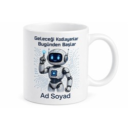 Robot Çizimli Yapay Zeka Temalı Teknolojik Kupa Bardak Hediye