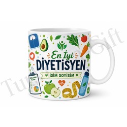Diyetisyene Hediye İsme Özel Baskılı Kupa Bardak Meslek Temalı Porselen Mug