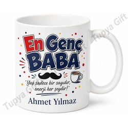En Genç Baba Yazılı Eğlenceli Kupa Bardak Babalar Günü Hediyesi