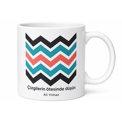 Zigzag Desenli Özel Baskılı Porselen Kupa Bardak Hediye