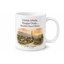 Memleket Hasreti Bitmez Temalı Baskılı Kupa Bardak Hediye Porselen