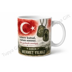 Askere Hediye İsme Özel Baskılı Kupa Bardak Asker Temalı Özel Tasarım