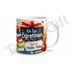 Öğretmene Hediye İsme Özel Baskılı Kupa Bardak Sublimation Öğretmenler Günü