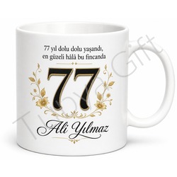 Kişiye Özel İsimli 77 Yaş Doğum Günü Hediyesi Kupa Bardak