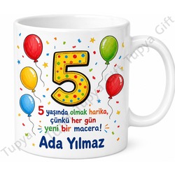 Baskılı 5 Yaş Doğum Günü Hediyesi Kupa Bardak Çocuklar İçin Özel Tasarım