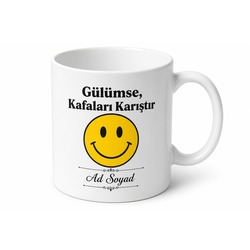 Gülümse Kafaları Karıştır Temalı Kahve Kupası Hediye Bardak