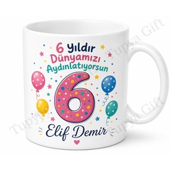 6 Yaş Doğum Günü Hediyesi Özel Tasarım Baskılı Çocuk Kupa Bardak