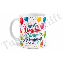 Arkadaşa Doğum Günü Hediyesi Kişiye Özel Baskılı Kupa Bardak Hediye