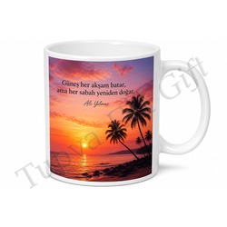 Gün Batımı Temalı Baskılı Kupa Bardak Hediye Özel Tasarım Porselen Mug