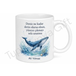 Balina Temalı Deniz Sever Baskılı Kupa Bardak Hediye Porselen Mug