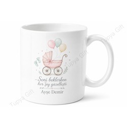 Baby Shower Hediyesi İsimli Özel Baskılı Porselen Kupa Bardak Bebek Kutlama