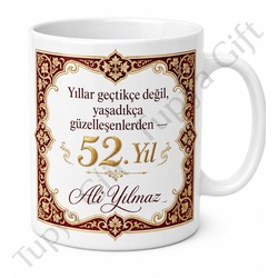 Geleneksel Tasarımlı 52 Yaş Doğum Günü Hediyesi Çay Kupası Porselen Bardak