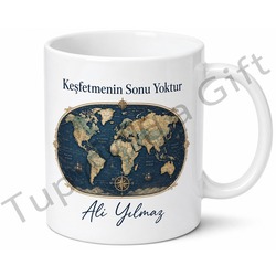 Harita Temalı Baskılı Kupa Bardak Hediye Dünya Haritası Desenli Porselen Mug