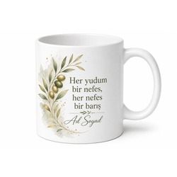 Barış Çayı Yazılı Baskılı Kupa Bardak Hediye Özel Tasarım Porselen