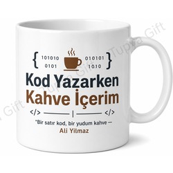Kod Yazarken Kahve İçerim Yazılı Baskılı Kupa Bardak Yazılımcı Hediye