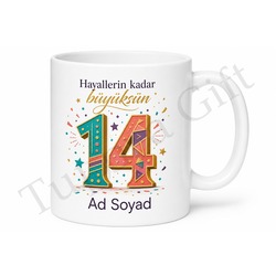 Kişiye Özel 14 Yaş Doğum Günü Hediyesi Genç Kupası Baskılı Bardak