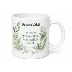 Detoks Vakti Yazılı Sağlıklı Yaşam Tasarımlı Seramik Kahve Kupası Hediye