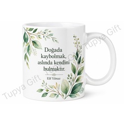 Yaprak Temalı Doğa Sever Baskılı Kupa Bardak Doğa Hediye Porselen Mug