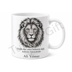 Aslan Temalı Güç Sembolü Baskılı Kupa Bardak Hediye Porselen Mug