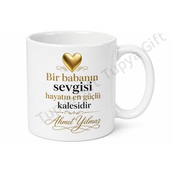 Altın Kalpli Baba Yazılı Özel Kupa Bardak Babalar Günü Hediyesi