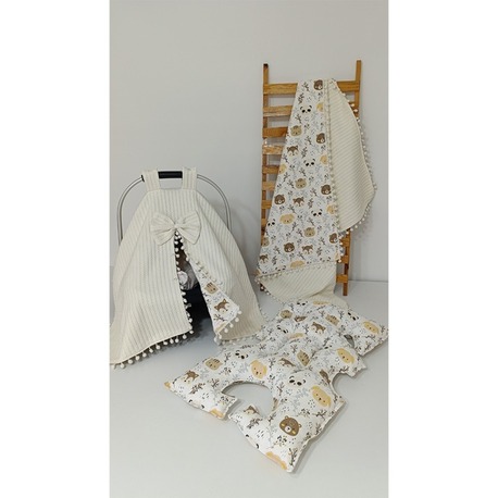 79)Bebek Yenioğan Krem Ayıcık Desenli 3 Lü Set
