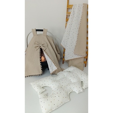 83)Bebek Yenioğan 3 Lü Set Vizon Renk Minik Kalpler Desenli