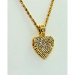 Büyük kalp zirkon taşlı çelik gold kolye