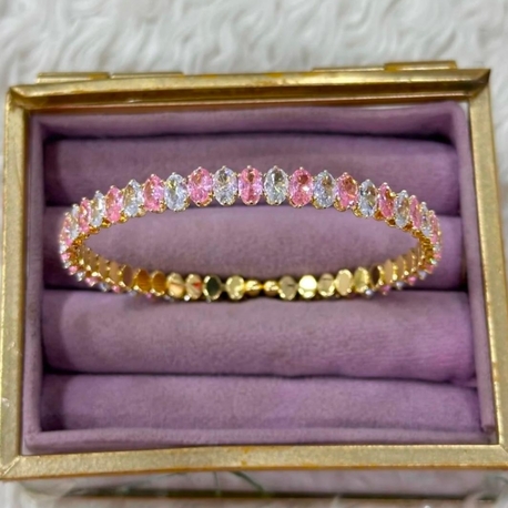 Pembe Taşlı Gold Bileklik