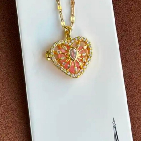 ÇELİK GOLD KALP KAFES KOLYE (PEMBE)