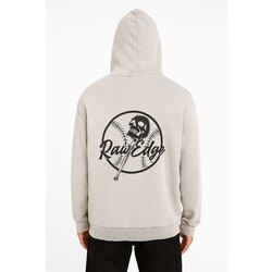 Oversize 3 İplik Asit Yıkamalı Hoodie – Raw Edge Skull Print