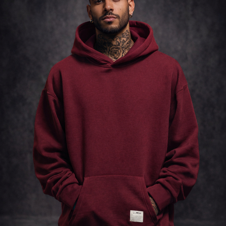 3 iplik Şardonlu Bordo Oversize Hoodie