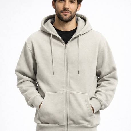 3 iplik Şardonlu Basic Yeni Gri Fermuarlı Sweatshirt