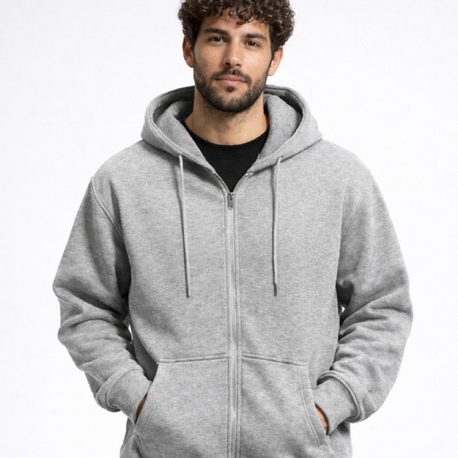 3 iplik Şardonlu Basic Gri Melanj Fermuarlı Sweatshirt