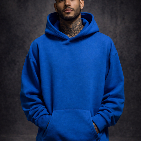 3 iplik Şardonlu Mavi Oversize Hoodie