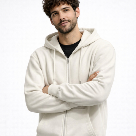 3 iplik Şardonlu Basic Ekru Fermuarlı Sweatshirt
