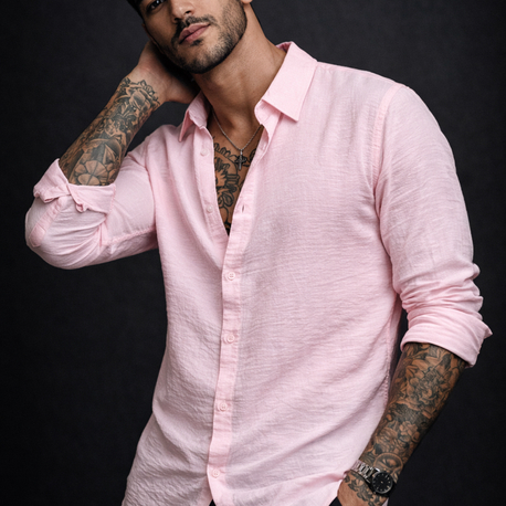 TWO BUCKS PEMBE PERA KETEN GÖMLEK – RELAX FIT