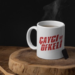 Çaycı ve Öfkeli Beyaz Baskılı Kupa Bardak
