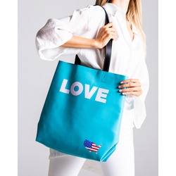 ubun2bag Kadın Shopper Tote Sack Çanta Hakiki Deri Napa Turkuaz (RFID Koruma)