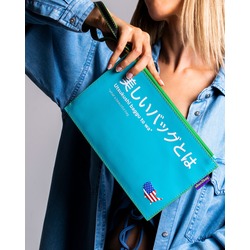 ubun2bag Kadın Clutch Çanta Hakiki Deri Napa Turkuaz (RFID Koruma)