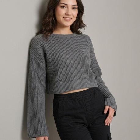 İspanyol Kol Triko Örgü Crop Kazak